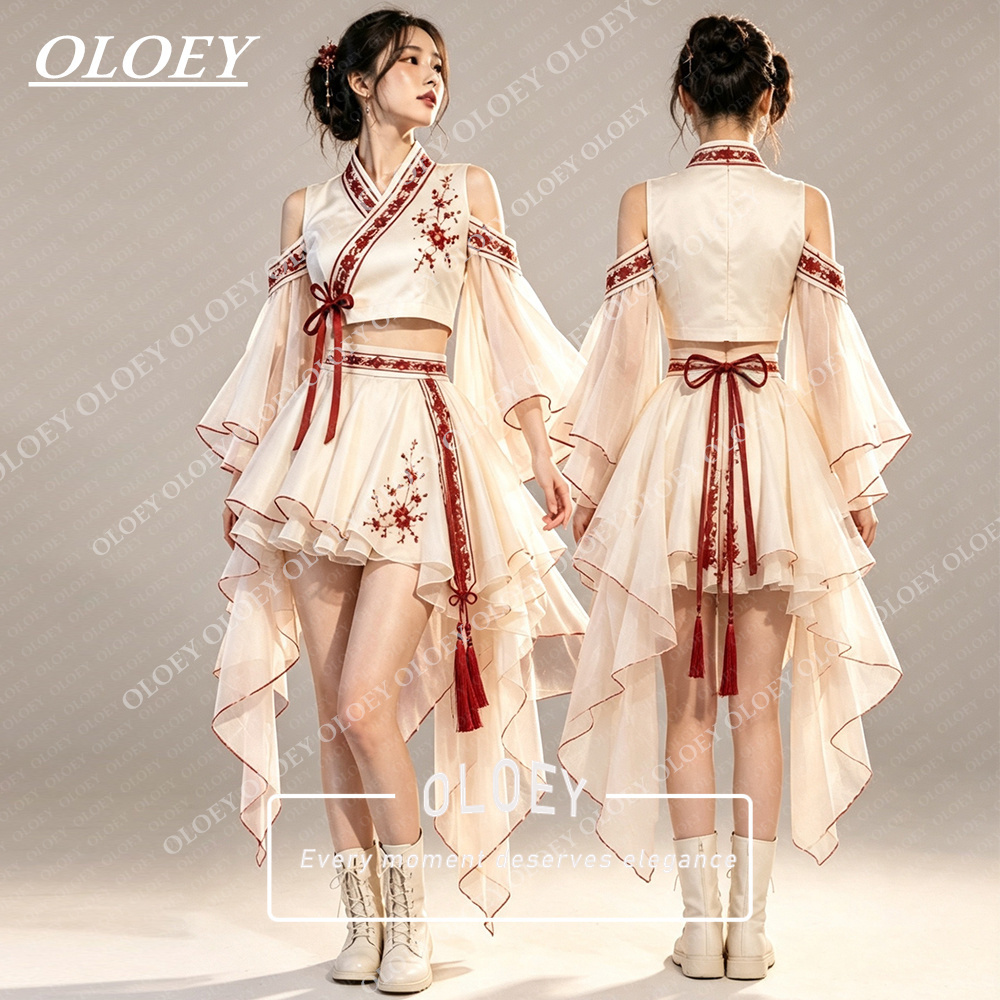 Hanbok Modern Set - OLOEY Conjunto de Hanbok Curto Vermelho