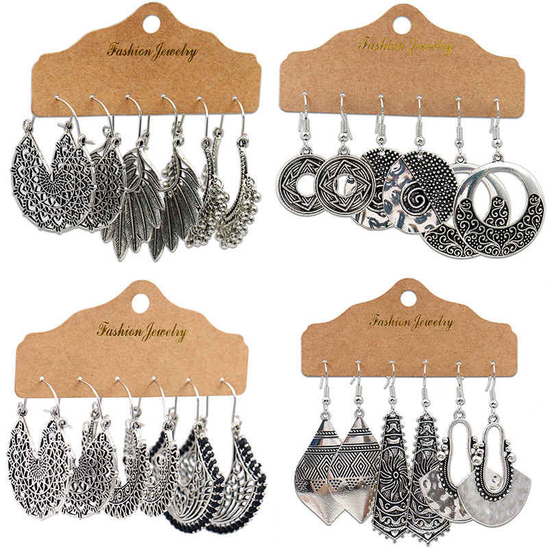 Ethnic Indian Fashion - Antigo sliver-banhado oco liga geométrica balançar