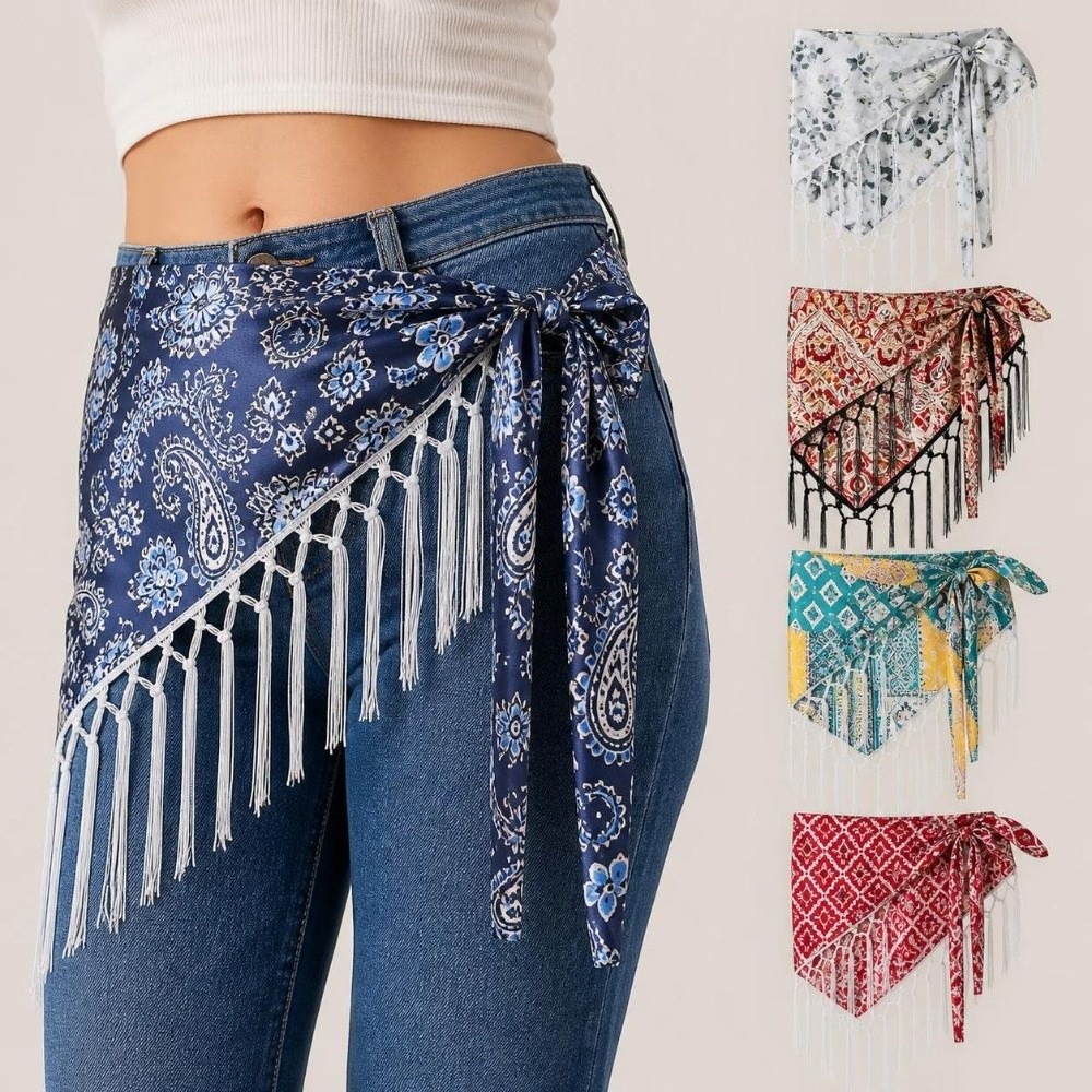 Y2K Ethnic Fashion - Lenço de Cintura Étnico com Estampa